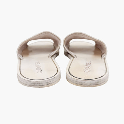 Chanel Embroidered CC Slide Sandals White Size 39