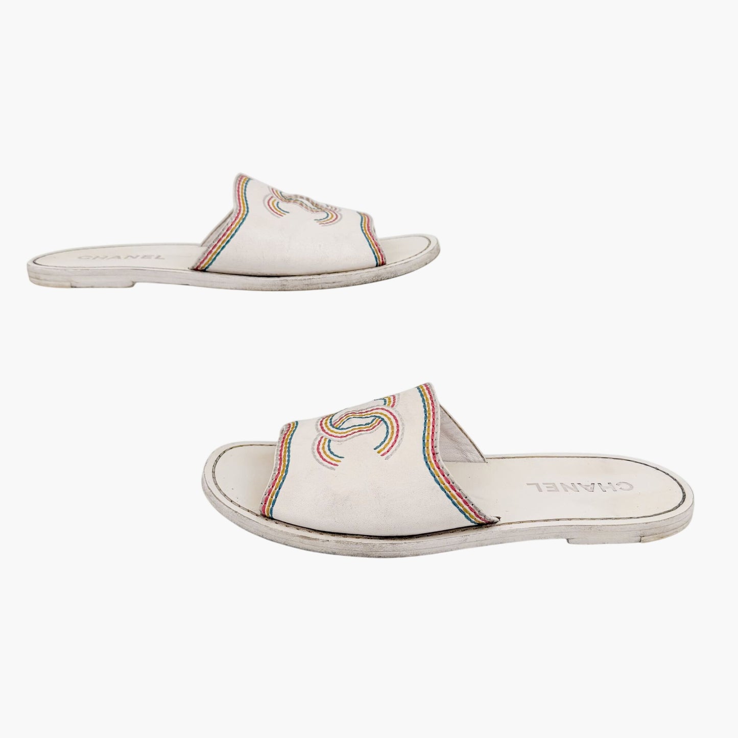 Chanel Embroidered CC Slide Sandals White Size 39