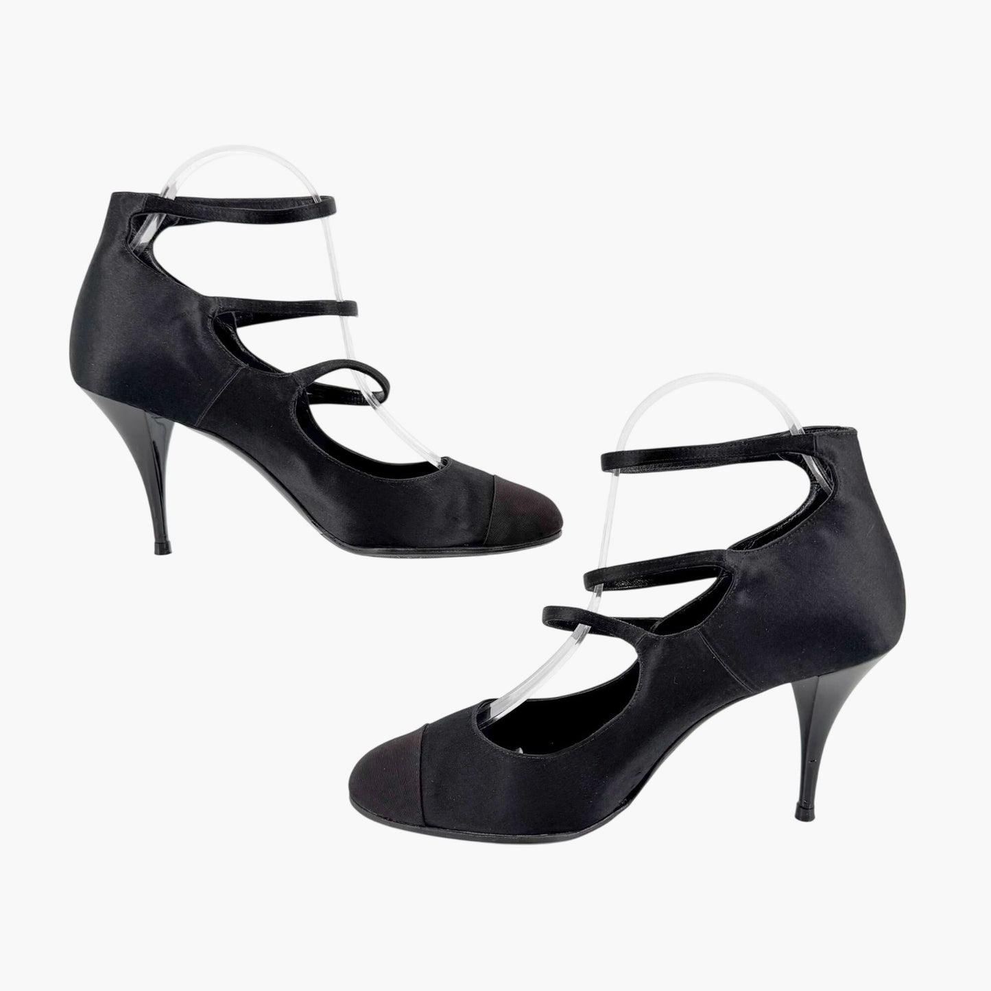 Chanel Triple Strap Mary Jane Pumps Black Size 39
