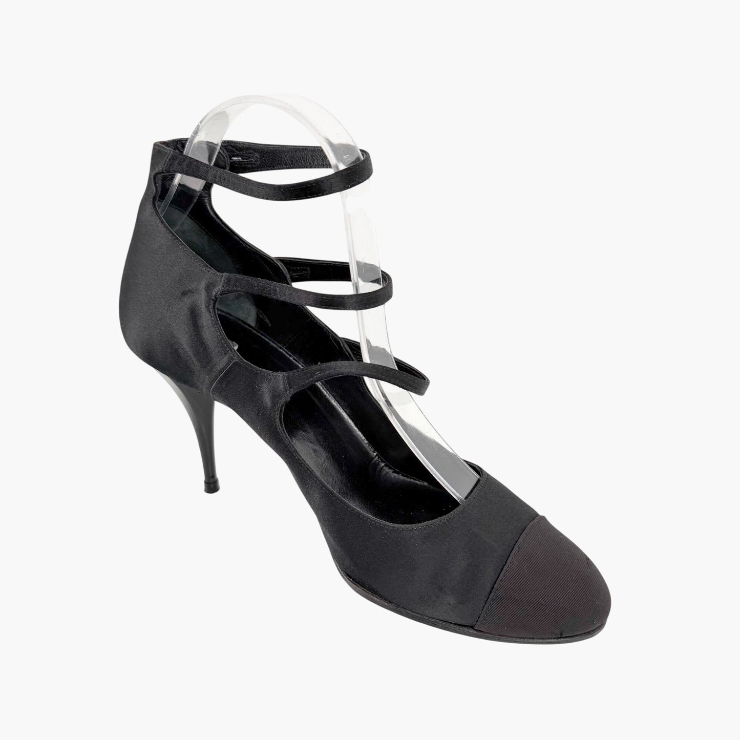 Chanel Triple Strap Mary Jane Pumps Black Size 39