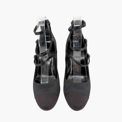 Chanel Triple Strap Mary Jane Pumps Black Size 39
