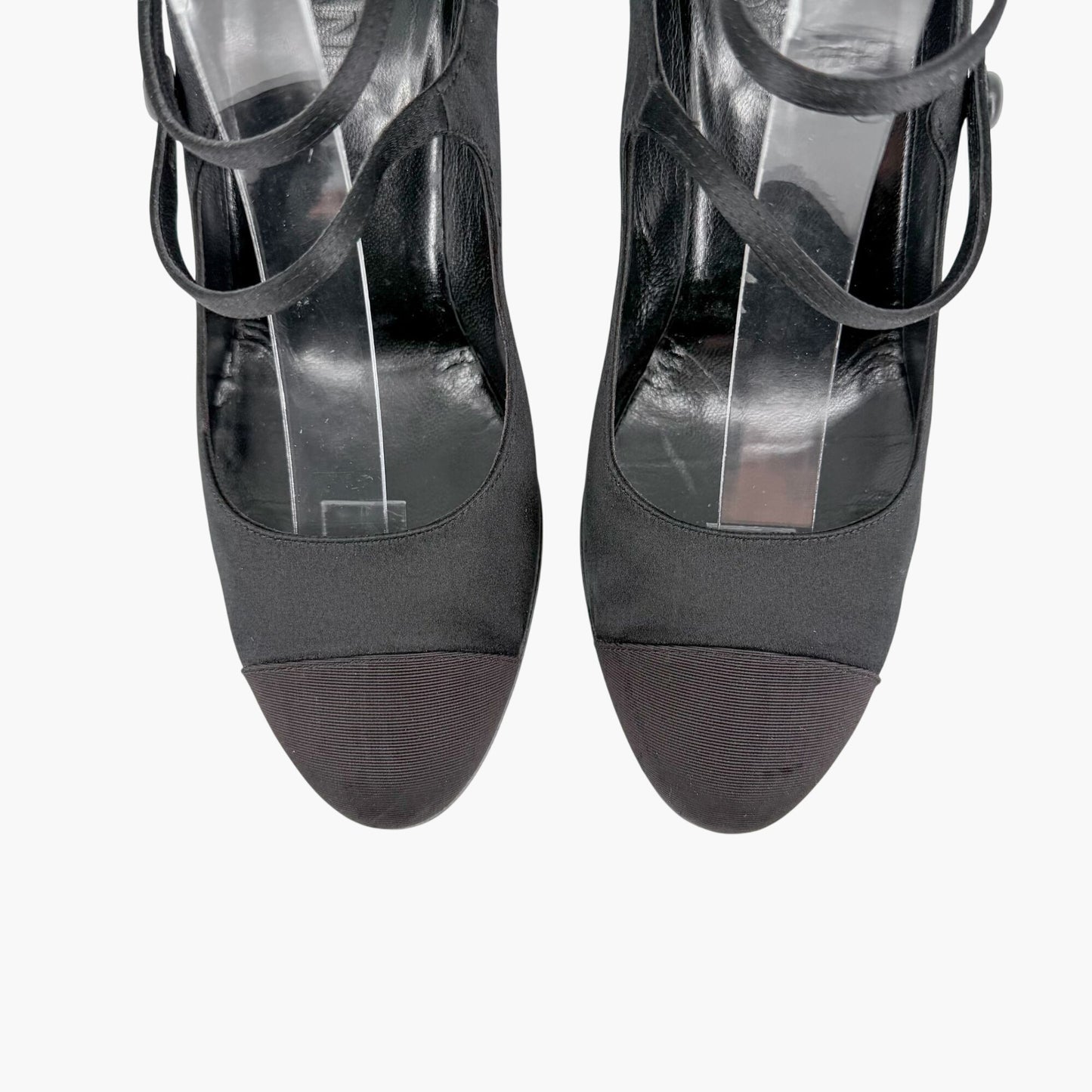 Chanel Triple Strap Mary Jane Pumps Black Size 39