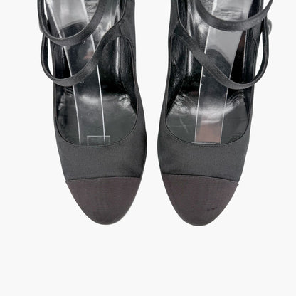 Chanel Triple Strap Mary Jane Pumps Black Size 39