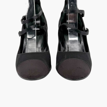 Chanel Triple Strap Mary Jane Pumps Black Size 39