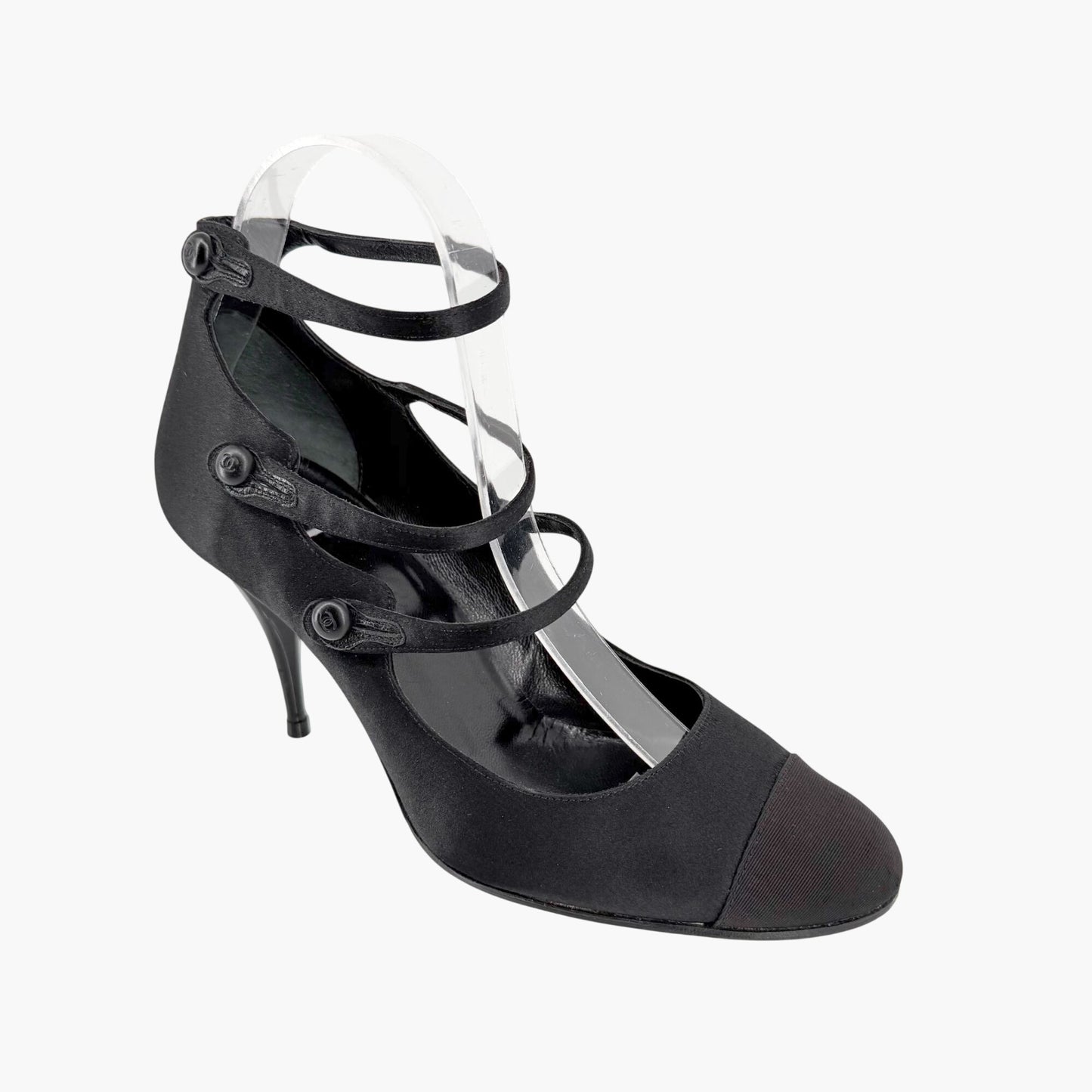 Chanel Triple Strap Mary Jane Pumps Black Size 39