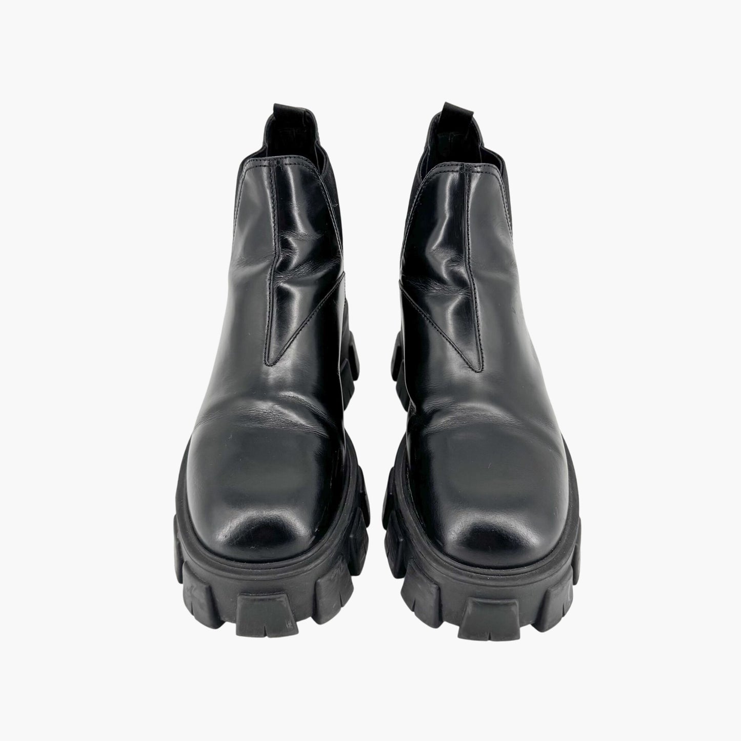 Prada Monolith Chelsea Ankle Boots in Black Leather Size 41