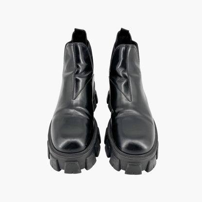 Prada Monolith Chelsea Ankle Boots in Black Leather Size 41
