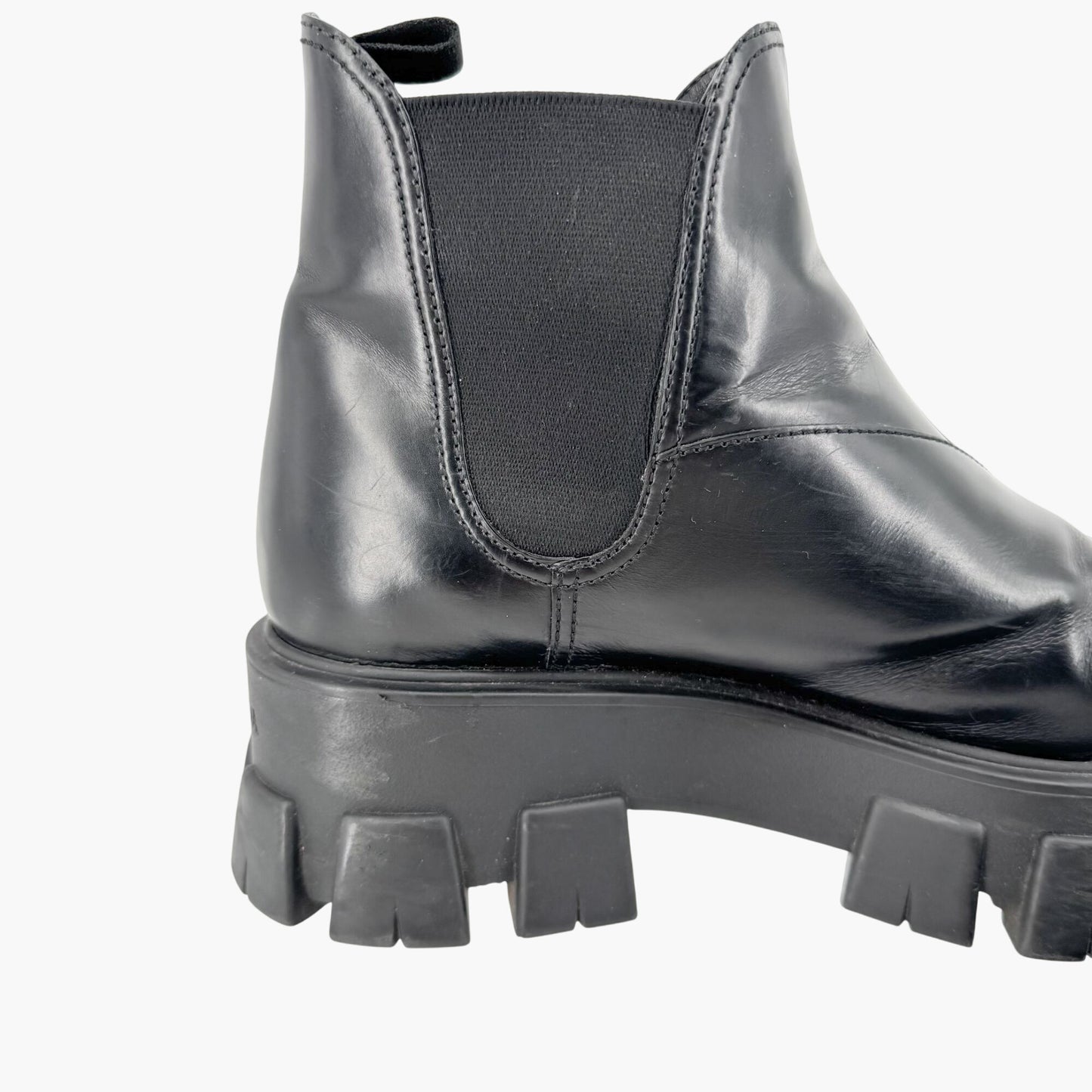 Prada Monolith Chelsea Ankle Boots in Black Leather Size 41