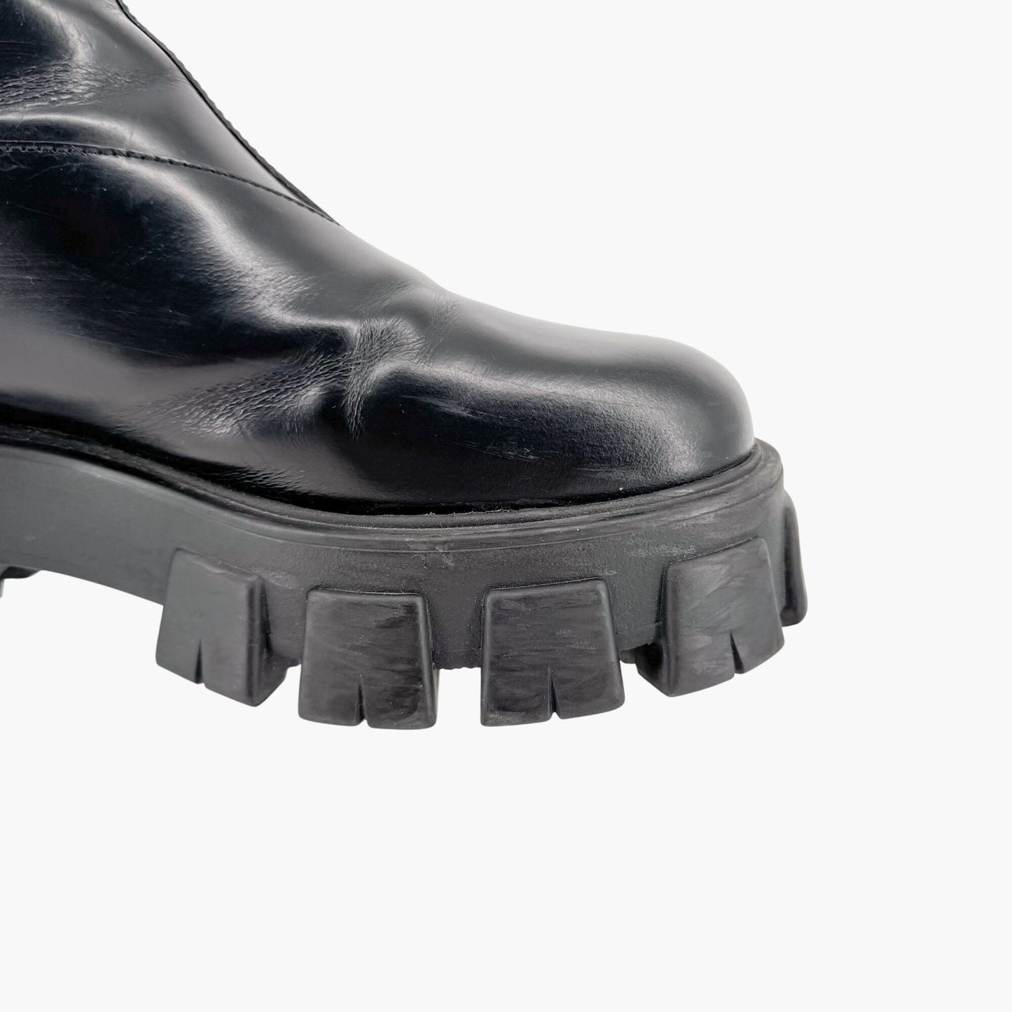 Prada Monolith Chelsea Ankle Boots in Black Leather Size 41