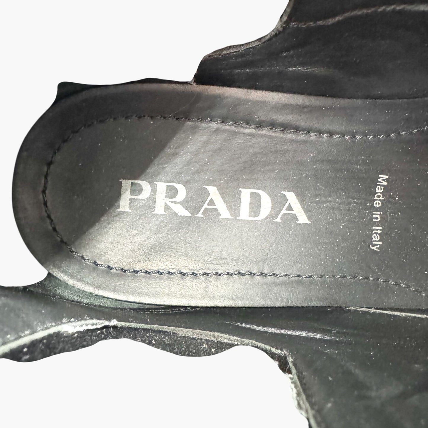 Prada Monolith Chelsea Ankle Boots in Black Leather Size 41