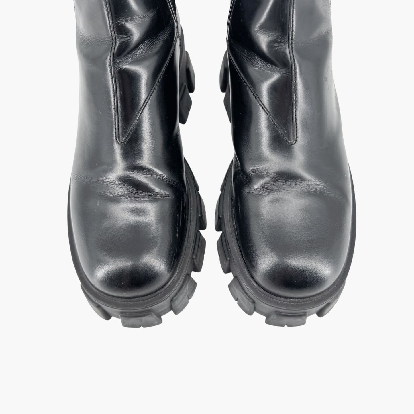 Prada Monolith Chelsea Ankle Boots in Black Leather Size 41