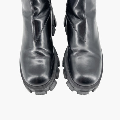 Prada Monolith Chelsea Ankle Boots in Black Leather Size 41