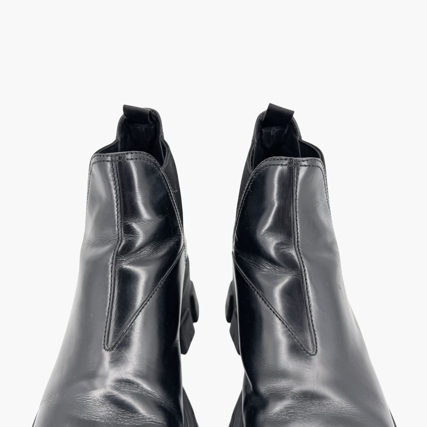 Prada Monolith Chelsea Ankle Boots in Black Leather Size 41