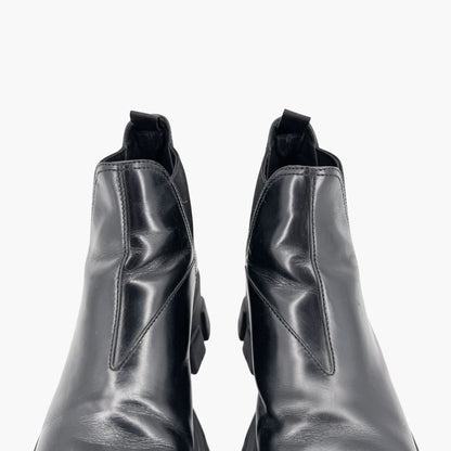 Prada Monolith Chelsea Ankle Boots in Black Leather Size 41