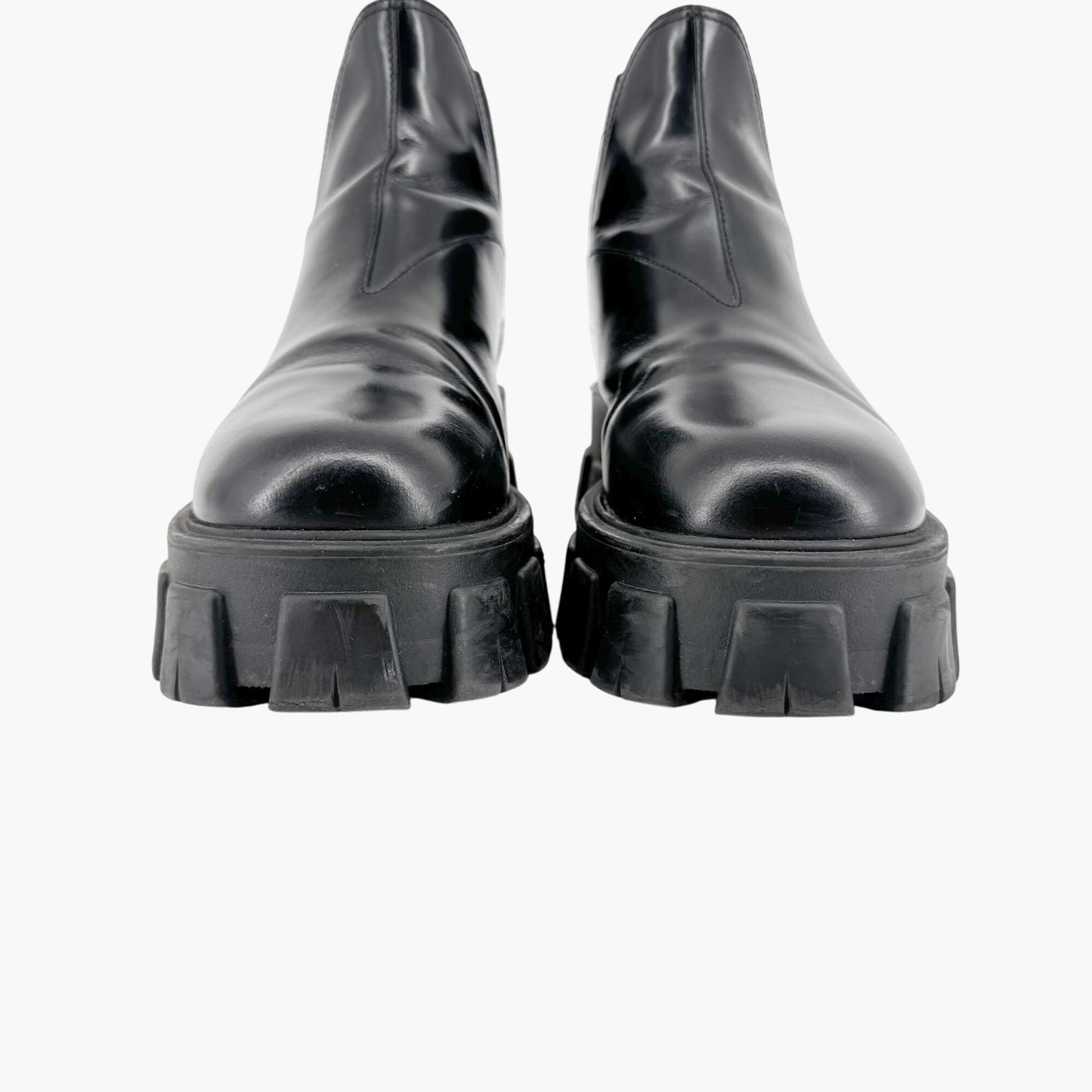 Prada Monolith Chelsea Ankle Boots in Black Leather Size 41