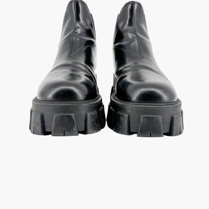 Prada Monolith Chelsea Ankle Boots in Black Leather Size 41