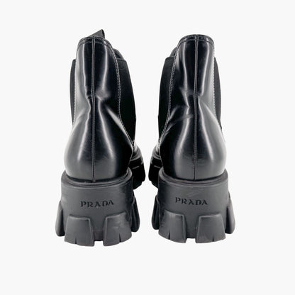 Prada Monolith Chelsea Ankle Boots in Black Leather Size 41