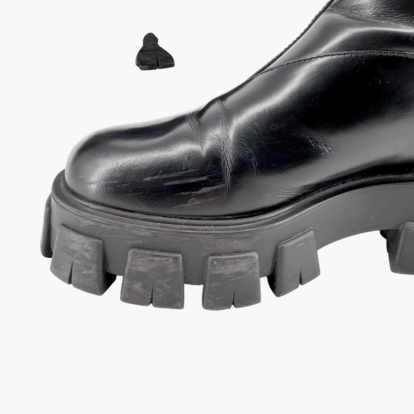 Prada Monolith Chelsea Ankle Boots in Black Leather Size 41