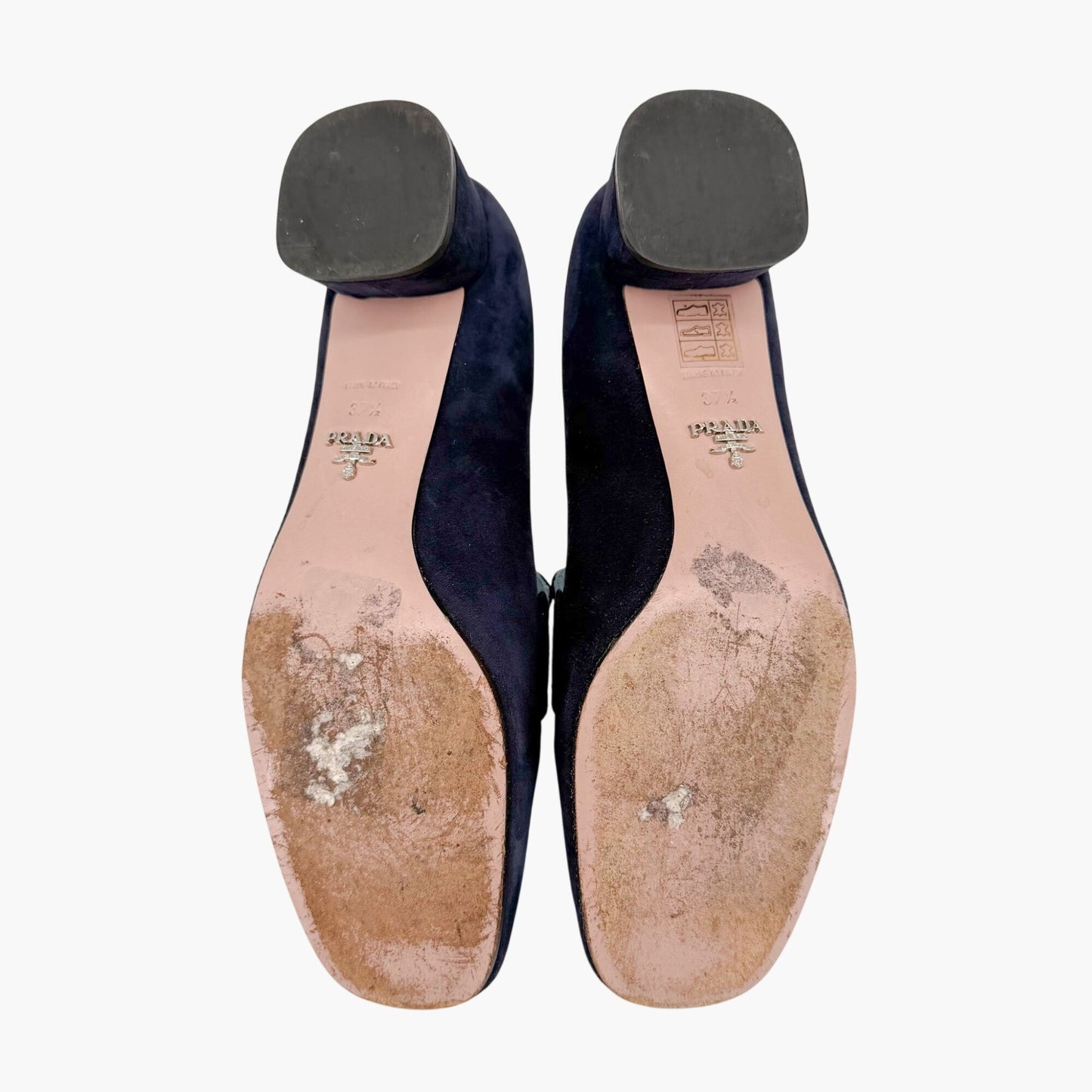 Prada Logo Loafer Pumps in Navy Blue Suede Size 37.5