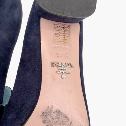 Prada Logo Loafer Pumps in Navy Blue Suede Size 37.5
