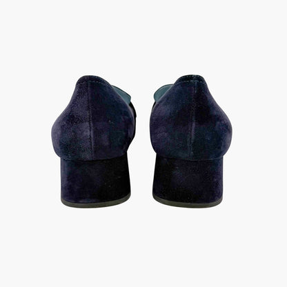 Prada Logo Loafer Pumps in Navy Blue Suede Size 37.5