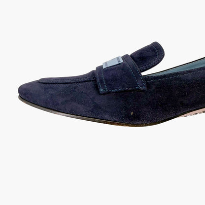 Prada Logo Loafer Pumps in Navy Blue Suede Size 37.5