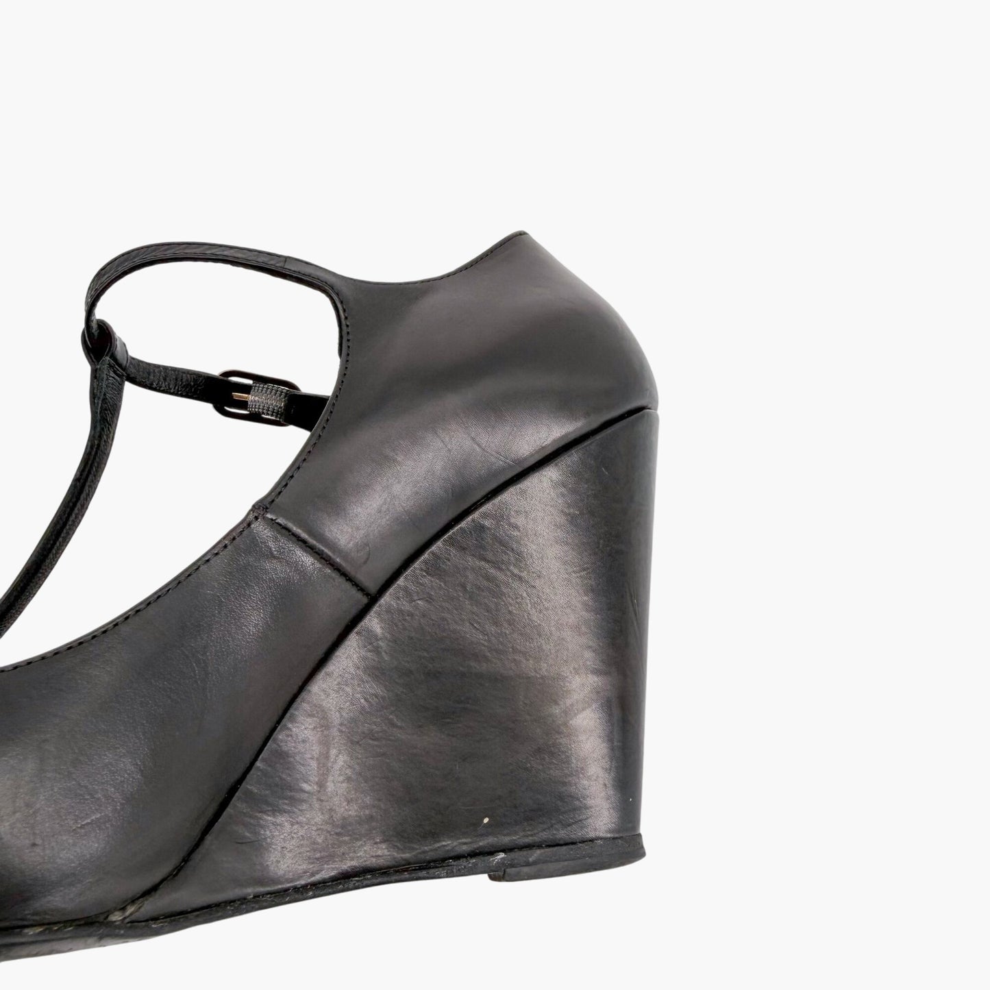 Chanel Black CC Studded T-Strap Wedge Heels Size 38