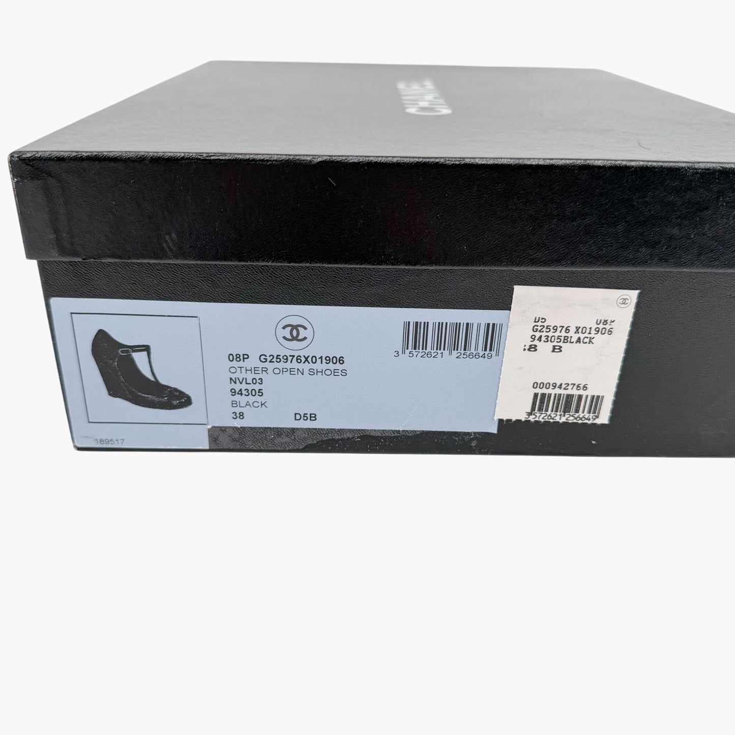 Chanel Black CC Studded T-Strap Wedge Heels Size 38