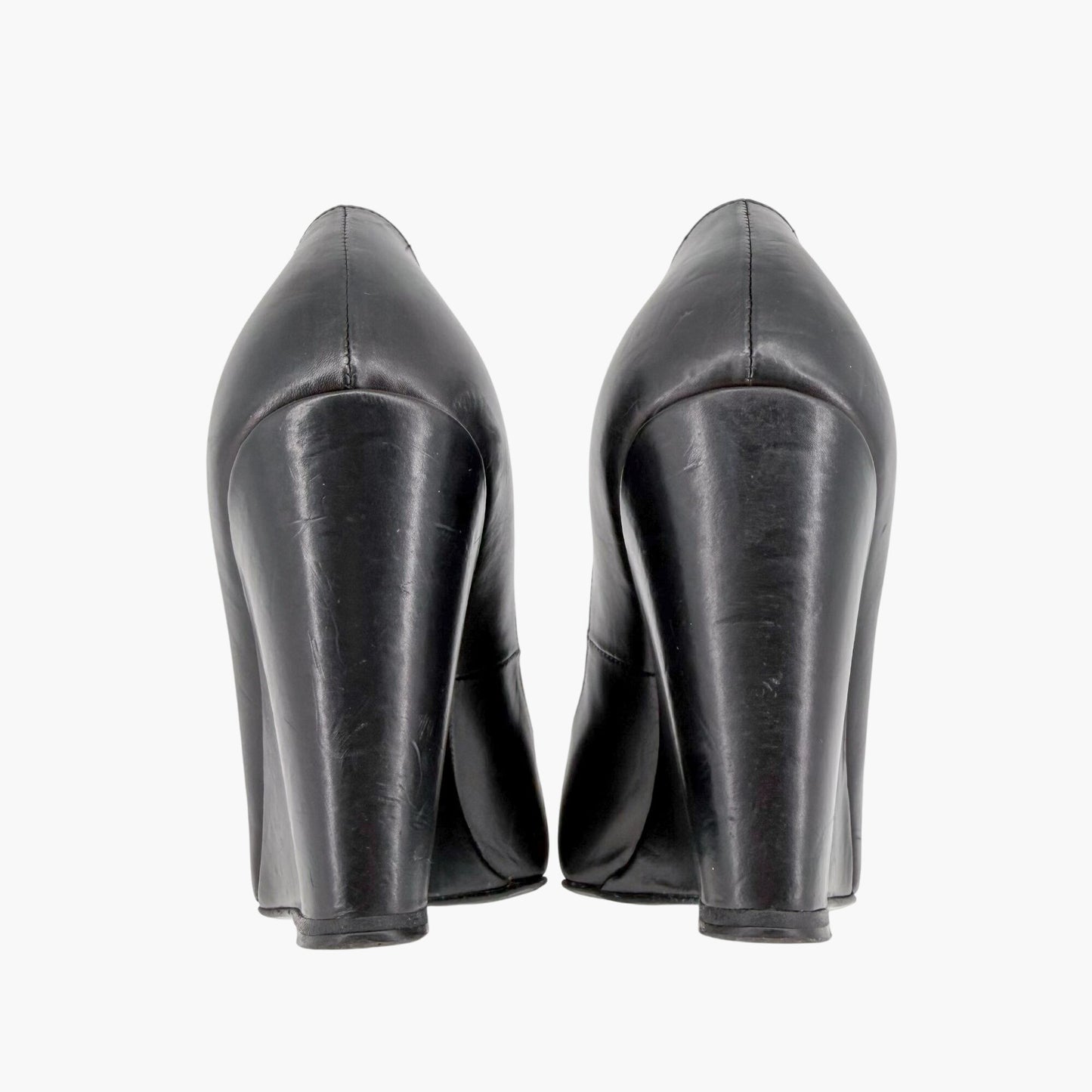 Chanel Black CC Studded T-Strap Wedge Heels Size 38