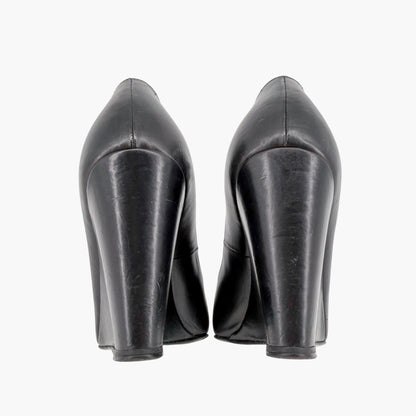 Chanel Black CC Studded T-Strap Wedge Heels Size 38