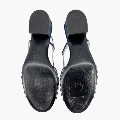 Chanel Strappy CC Block Heel Slingback Sandals in Navy Suede – Size 37