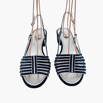 Chanel Strappy CC Block Heel Slingback Sandals in Navy Suede – Size 37