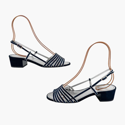 Chanel Strappy CC Block Heel Slingback Sandals in Navy Suede – Size 37