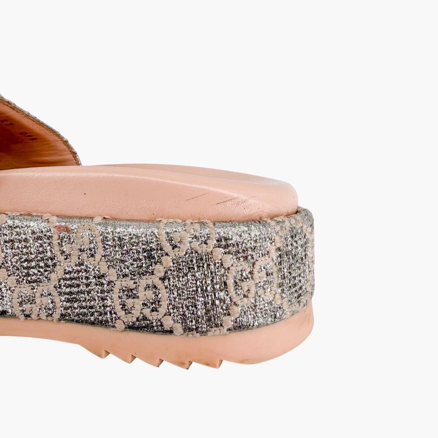 Gucci Angelina Platform Slide Sandals Silver GG Size 37