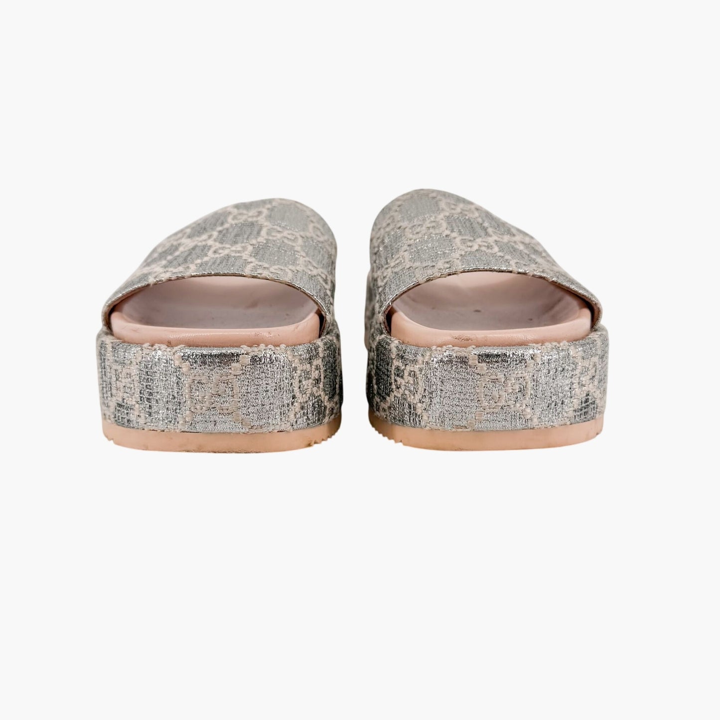 Gucci Angelina Platform Slide Sandals Silver GG Size 37