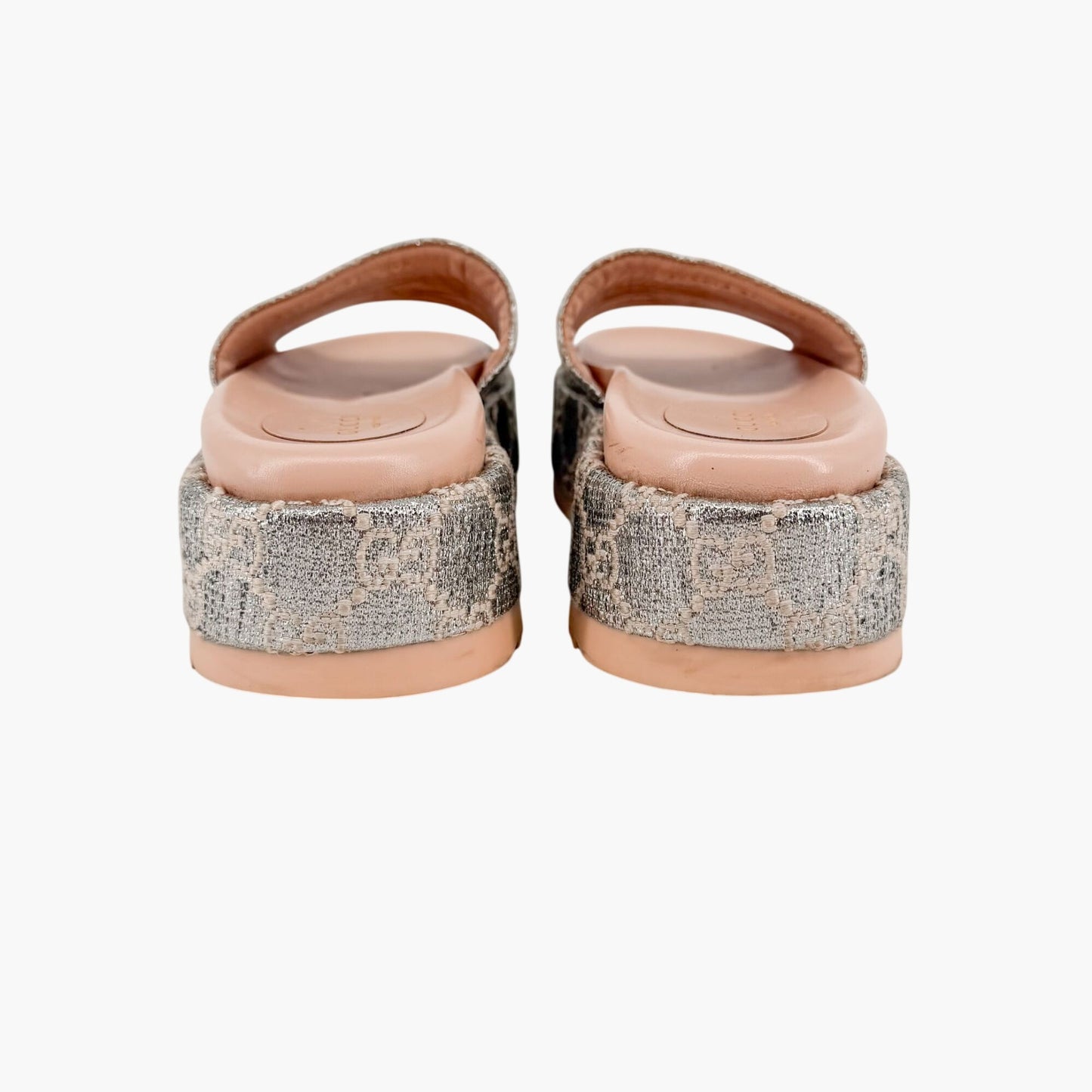 Gucci Angelina Platform Slide Sandals Silver GG Size 37