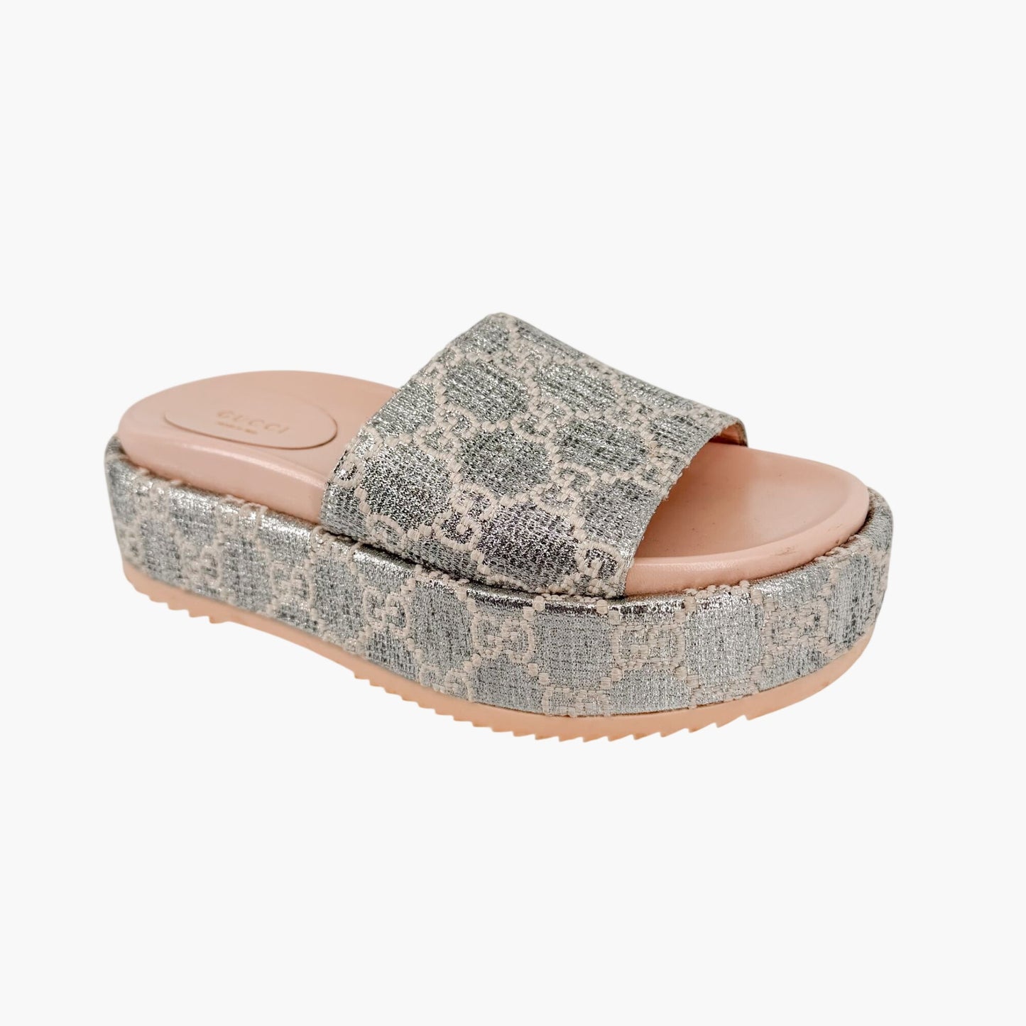 Gucci Angelina Platform Slide Sandals Silver GG Size 37