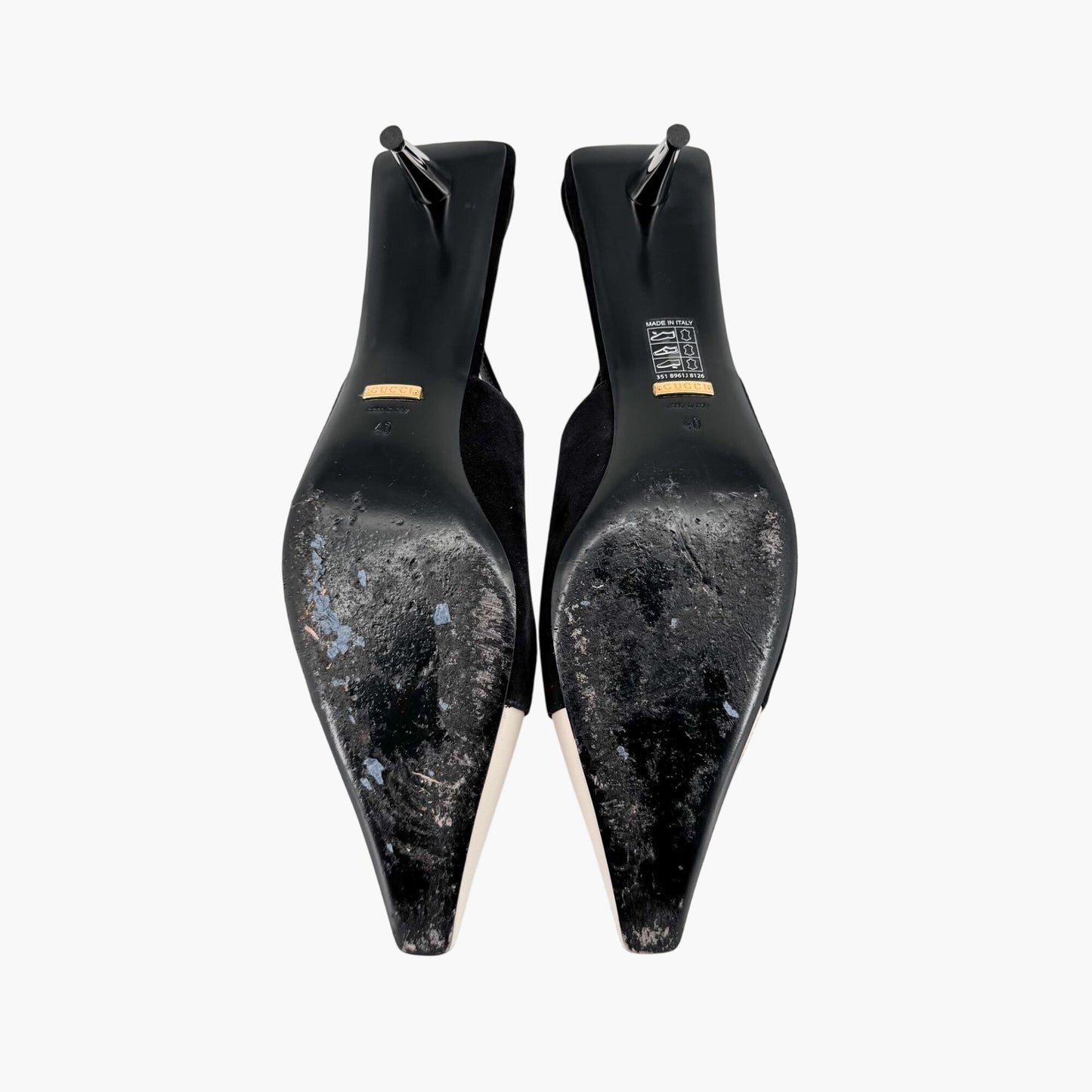 Gucci Tiger Pointed Toe Slingback Pumps in White Leather & Black Suede Size 40