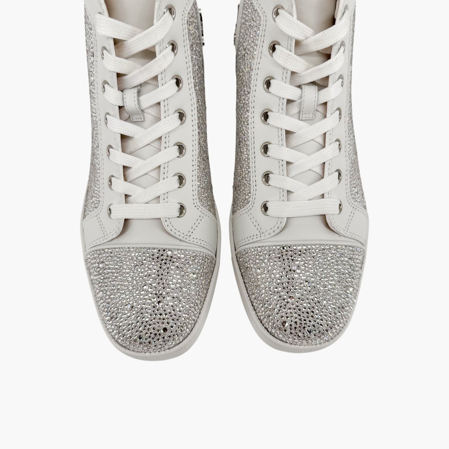 Christian Louboutin Louis Strass High Top Crystal-Embellished Sneakers in White Leather Size 40