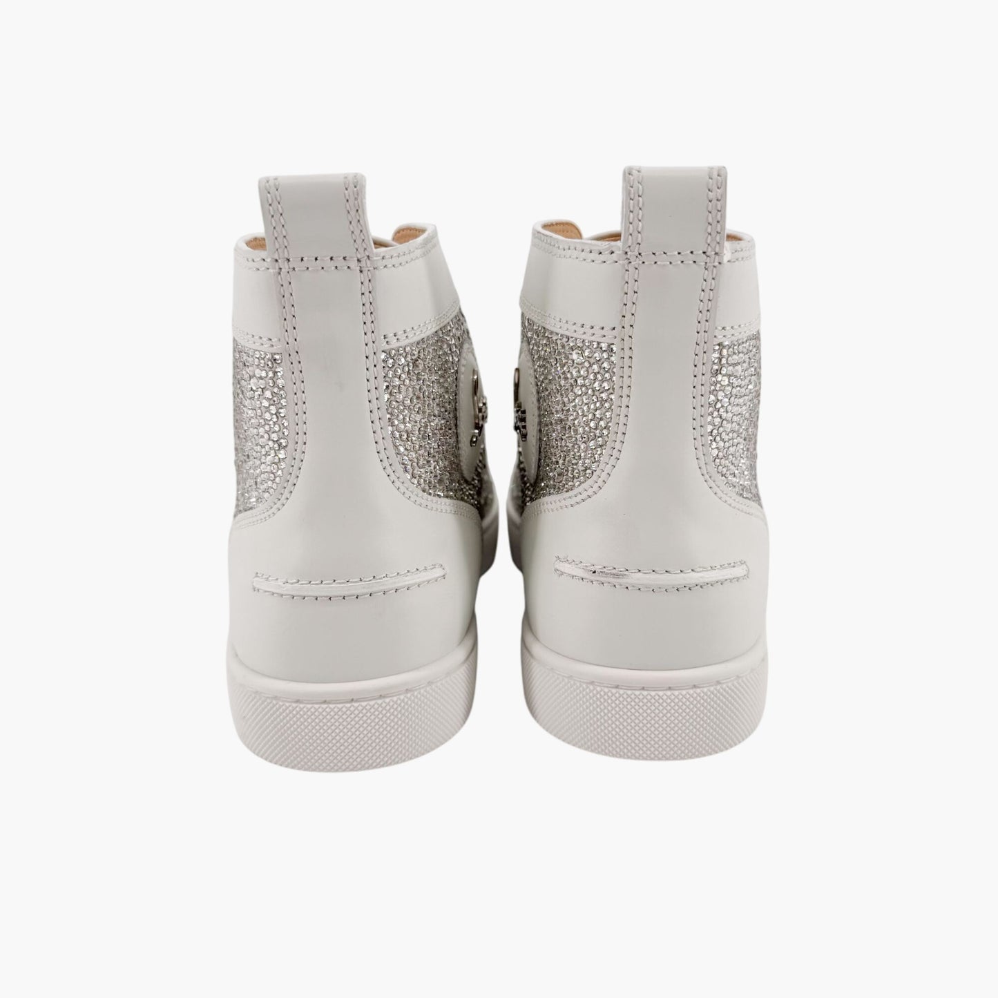 Christian Louboutin Louis Strass High Top Crystal-Embellished Sneakers in White Leather Size 40