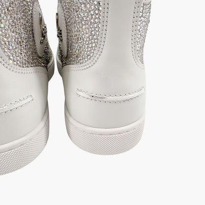 Christian Louboutin Louis Strass High Top Crystal-Embellished Sneakers in White Leather Size 40