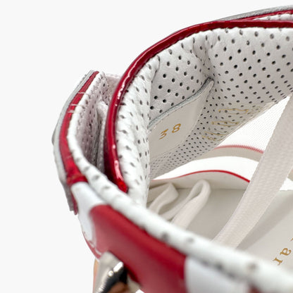 Christian Louboutin Sharkina Sneakers in White Mesh & Red Patent Leather – Size 38