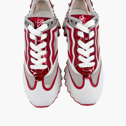 Christian Louboutin Sharkina Sneakers in White Mesh & Red Patent Leather – Size 38