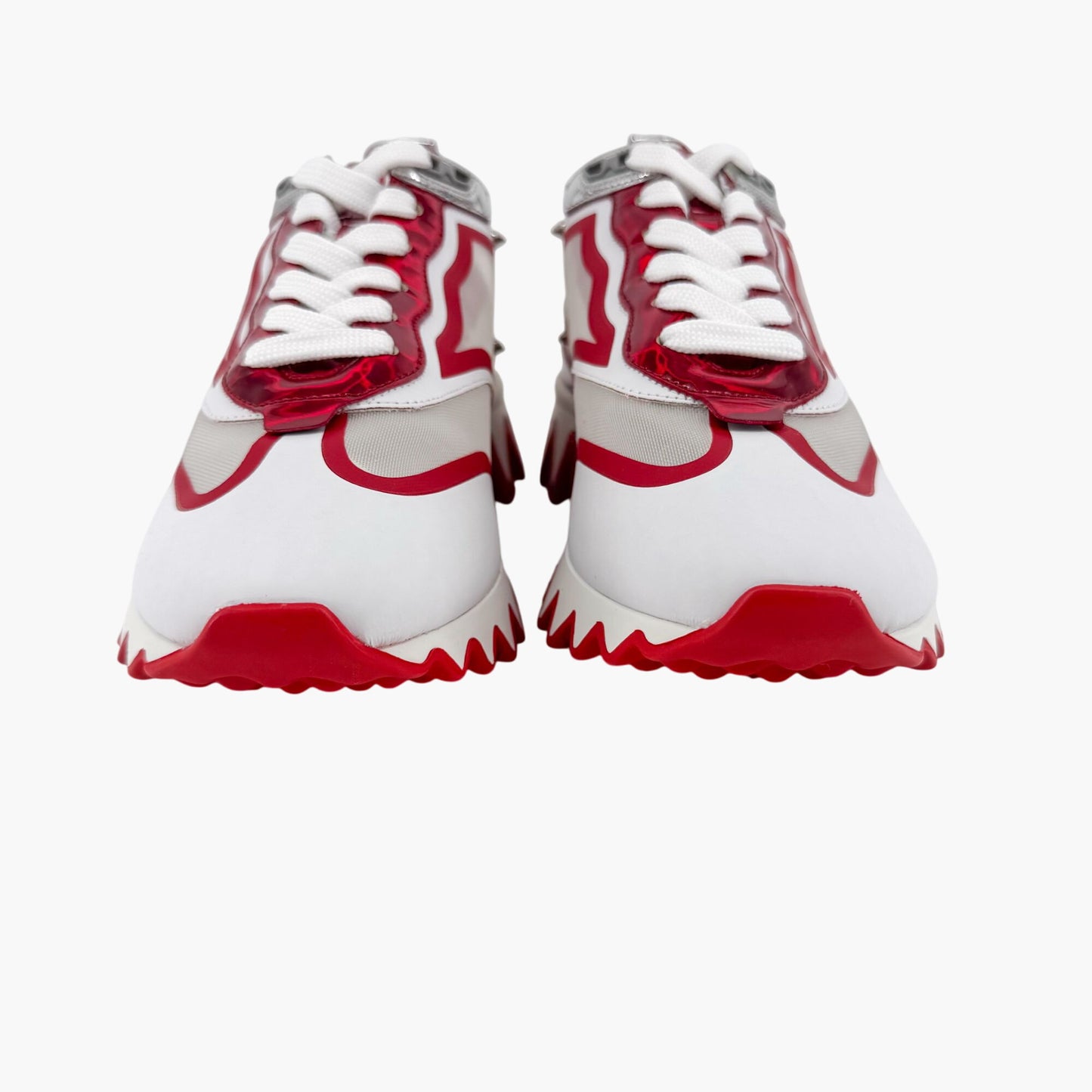Christian Louboutin Sharkina Sneakers in White Mesh & Red Patent Leather – Size 38