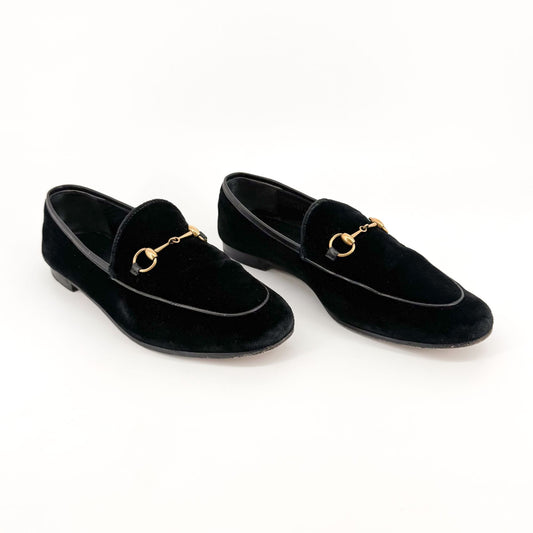 Gucci Jordaan Horsebit Loafer in Black Velvet Size 39.5