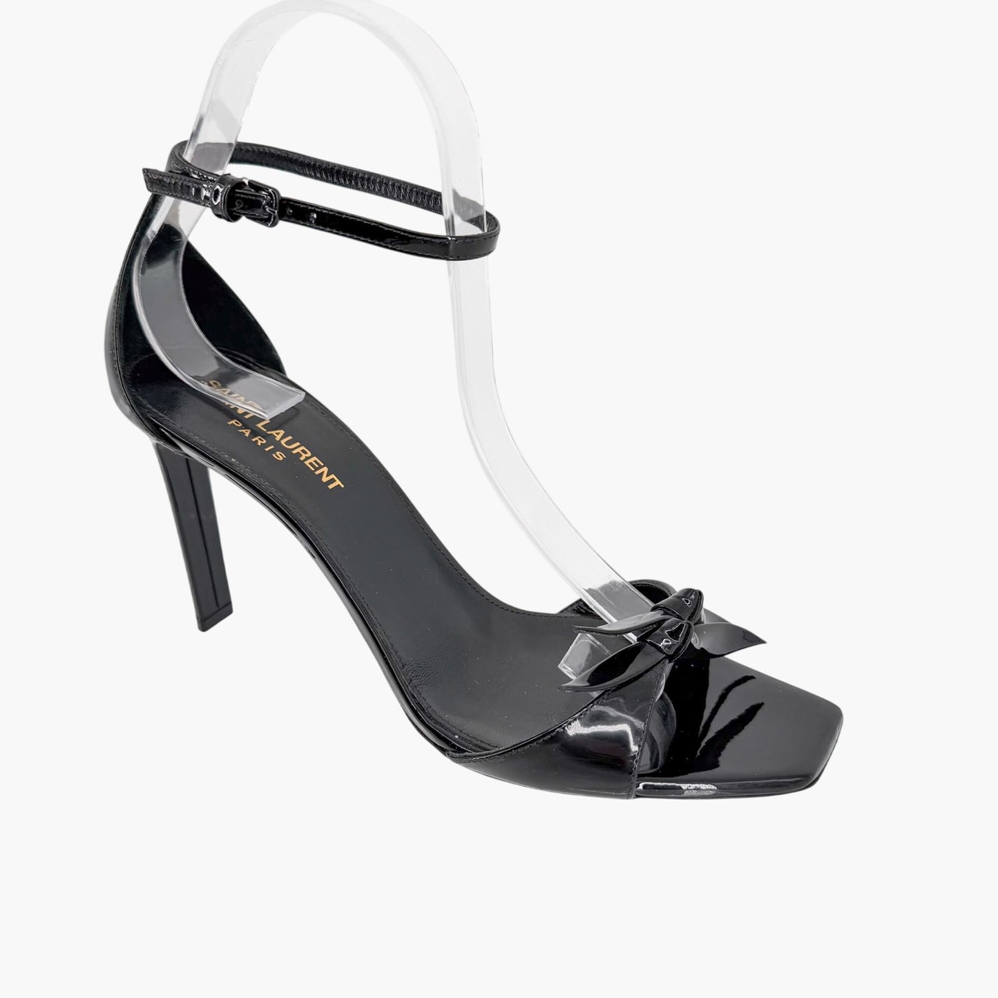 Saint Laurent Bea 90 Knot Sandals Black Patent Size 38.5