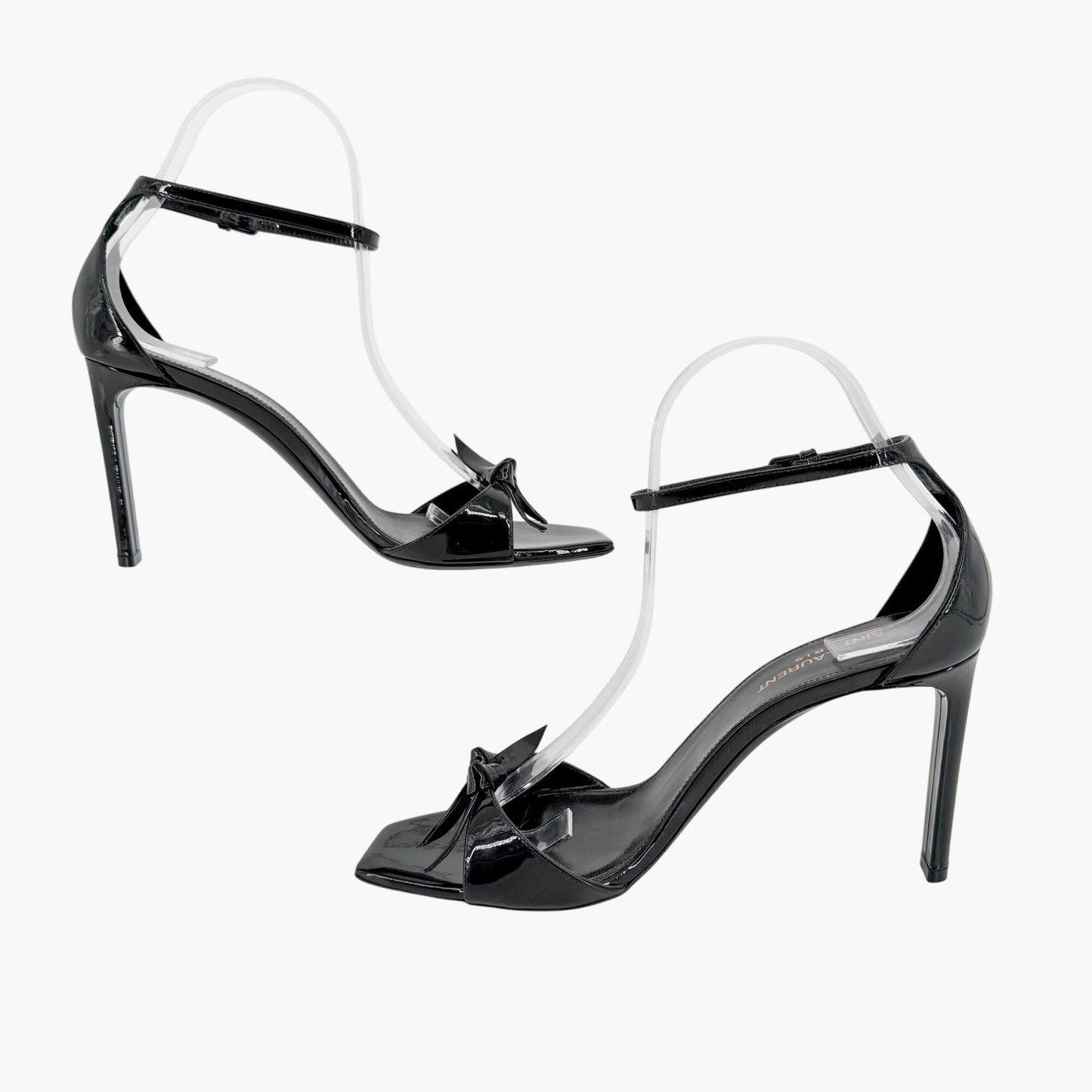 Saint Laurent Bea 90 Knot Sandals Black Patent Size 38.5