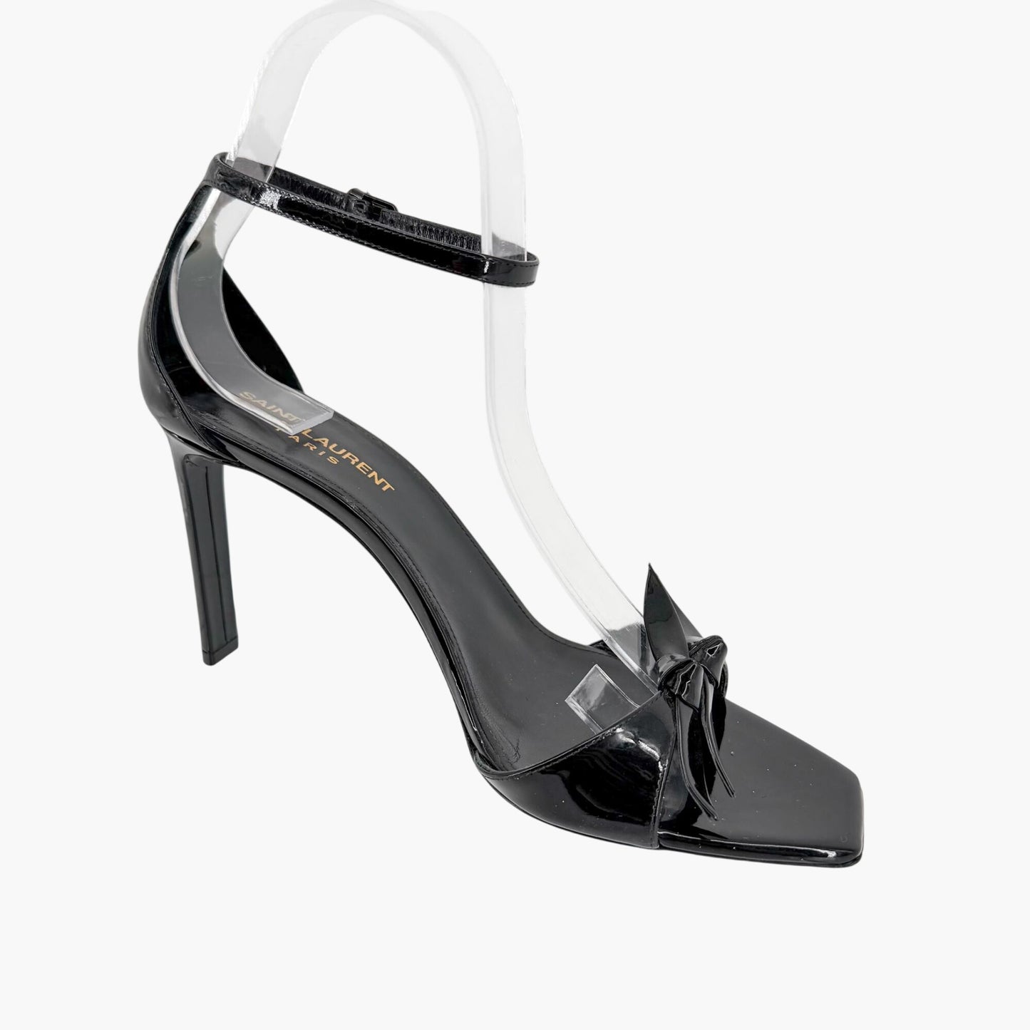 Saint Laurent Bea 90 Knot Sandals Black Patent Size 38.5
