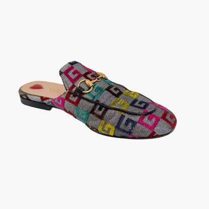Gucci GG Brocade Princetown Mules Silver Size 37