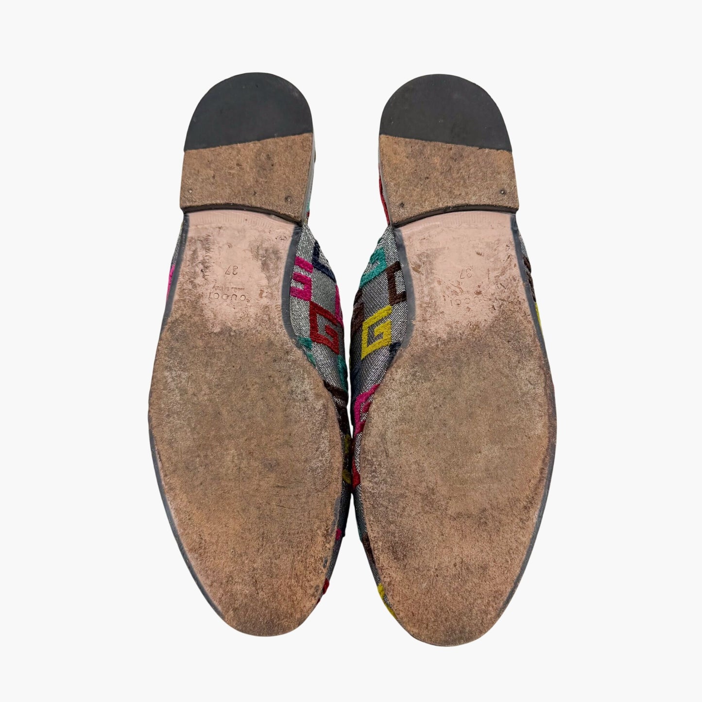 Gucci GG Brocade Princetown Mules Silver Size 37